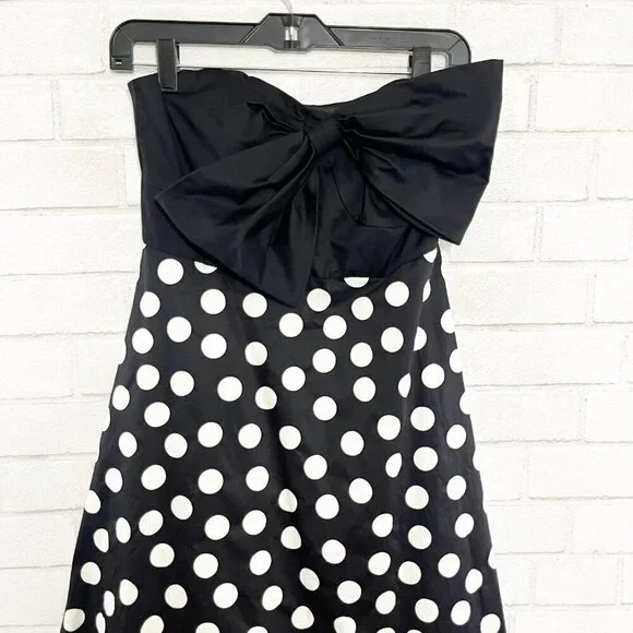 Hutch for Anthropologie Black & White Polka Dot Strapless Dress with Bow Size 4P - Picture 5 of 13